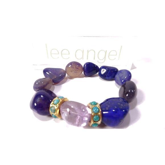 Neiman Marcus Lee Angel Majestic Glass Stone Cabochon Gold Ring Bracelet NWT 350 - Picture 1 of 10